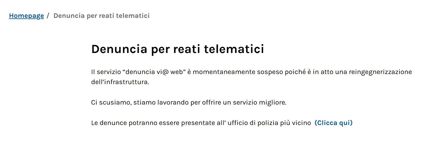 denuncia-via-web denuncia vi@ web servizio sospeso